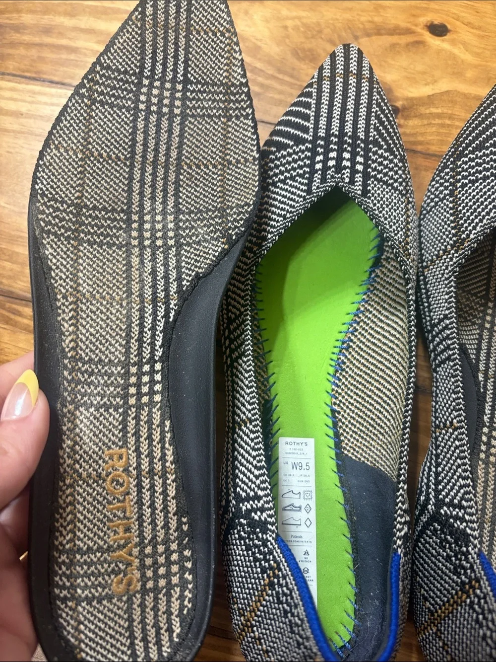 Rothy’s The Point Flats RETIRED Black Glen Plaid Pattern Size 9.5
